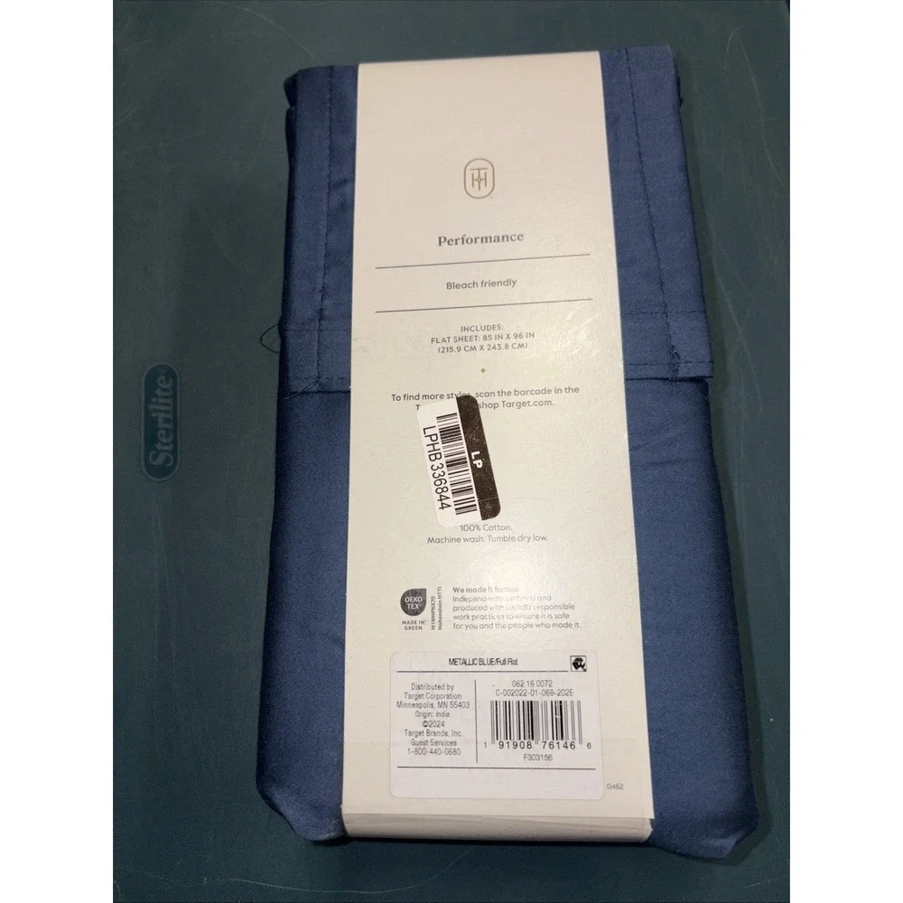 Threshold Performance Flat Cotton‎ Sheet Full Metallic Blue 400TC